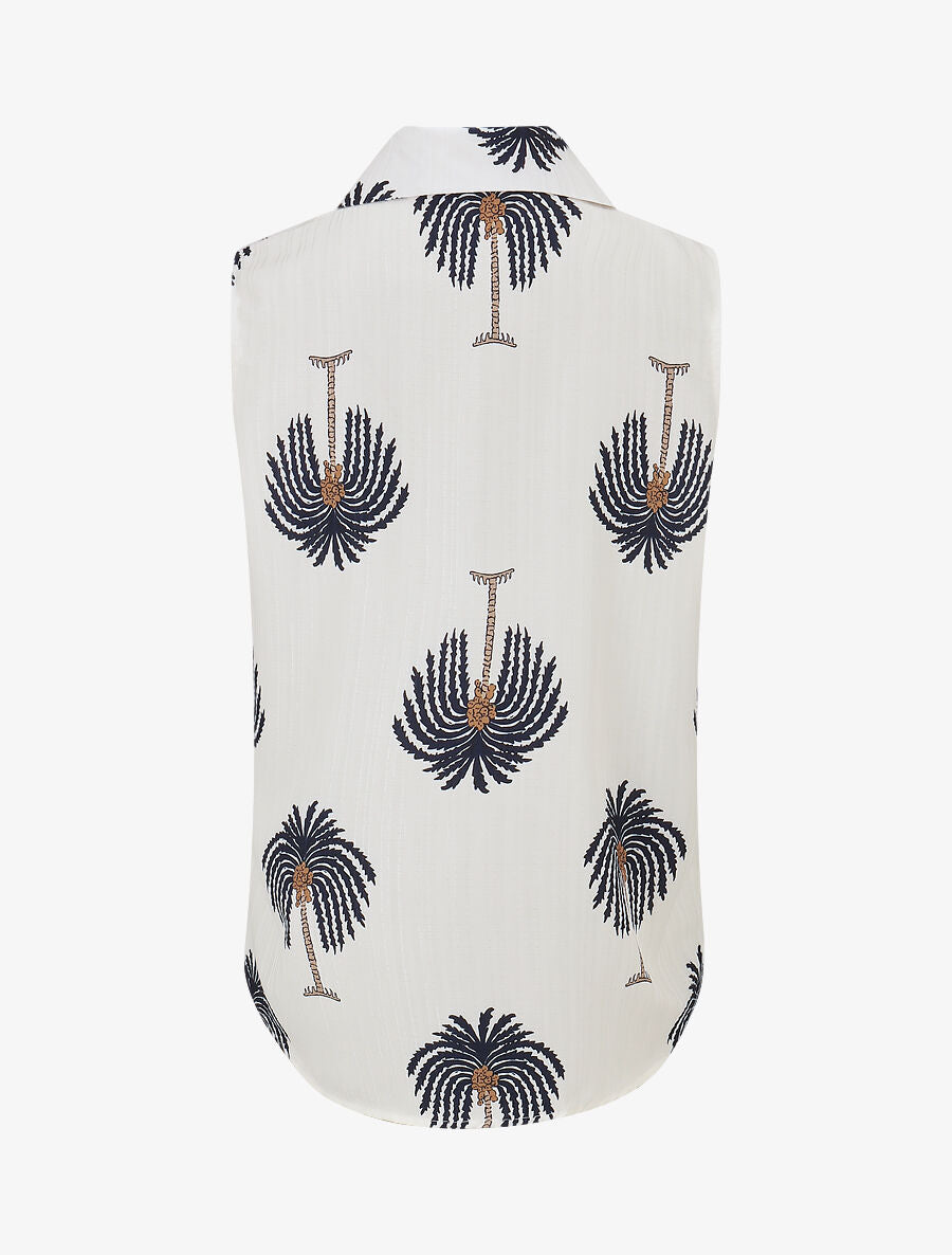 Chemise sans manches imprimé palmier - Marine - 2