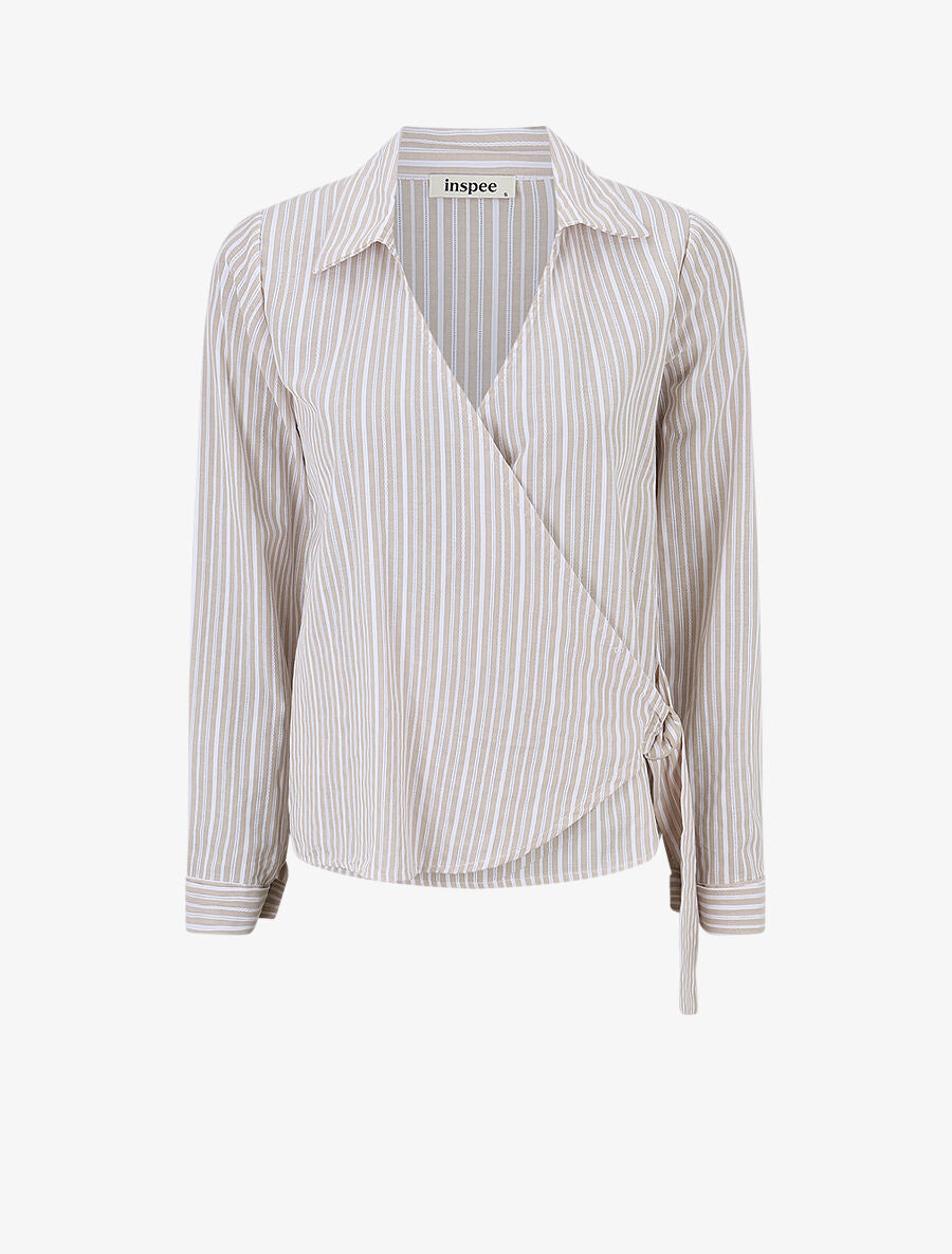 Blouse cache-coeur à rayures - Beige - 4