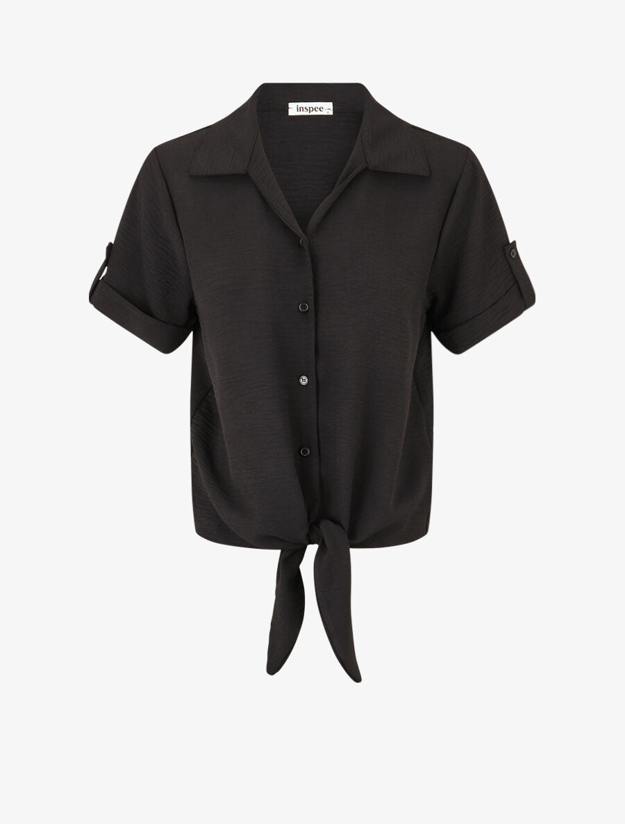 Chemise unie boutonnée - Noir - 1