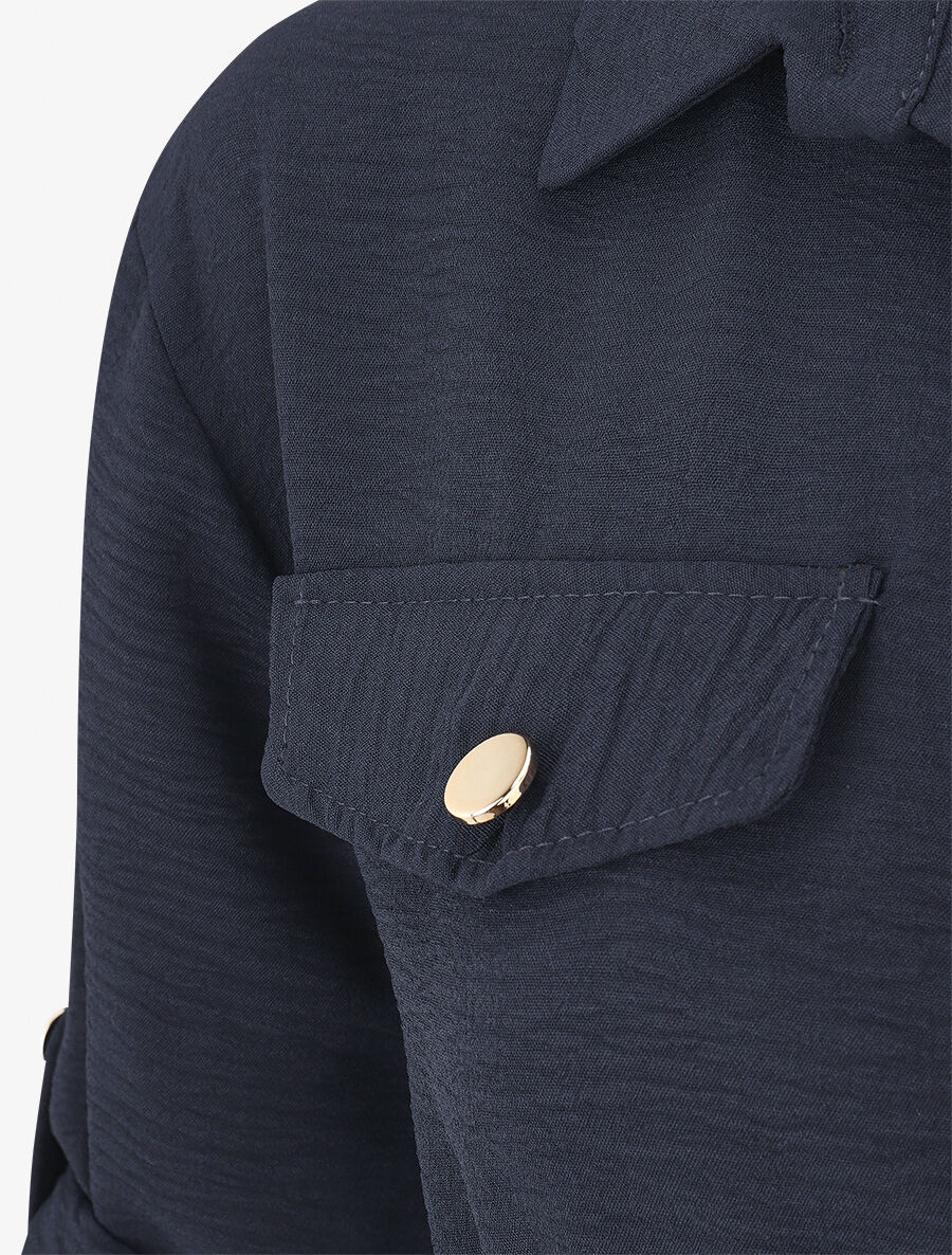 Robe mi-longue unie élastiquée - Marine - 3