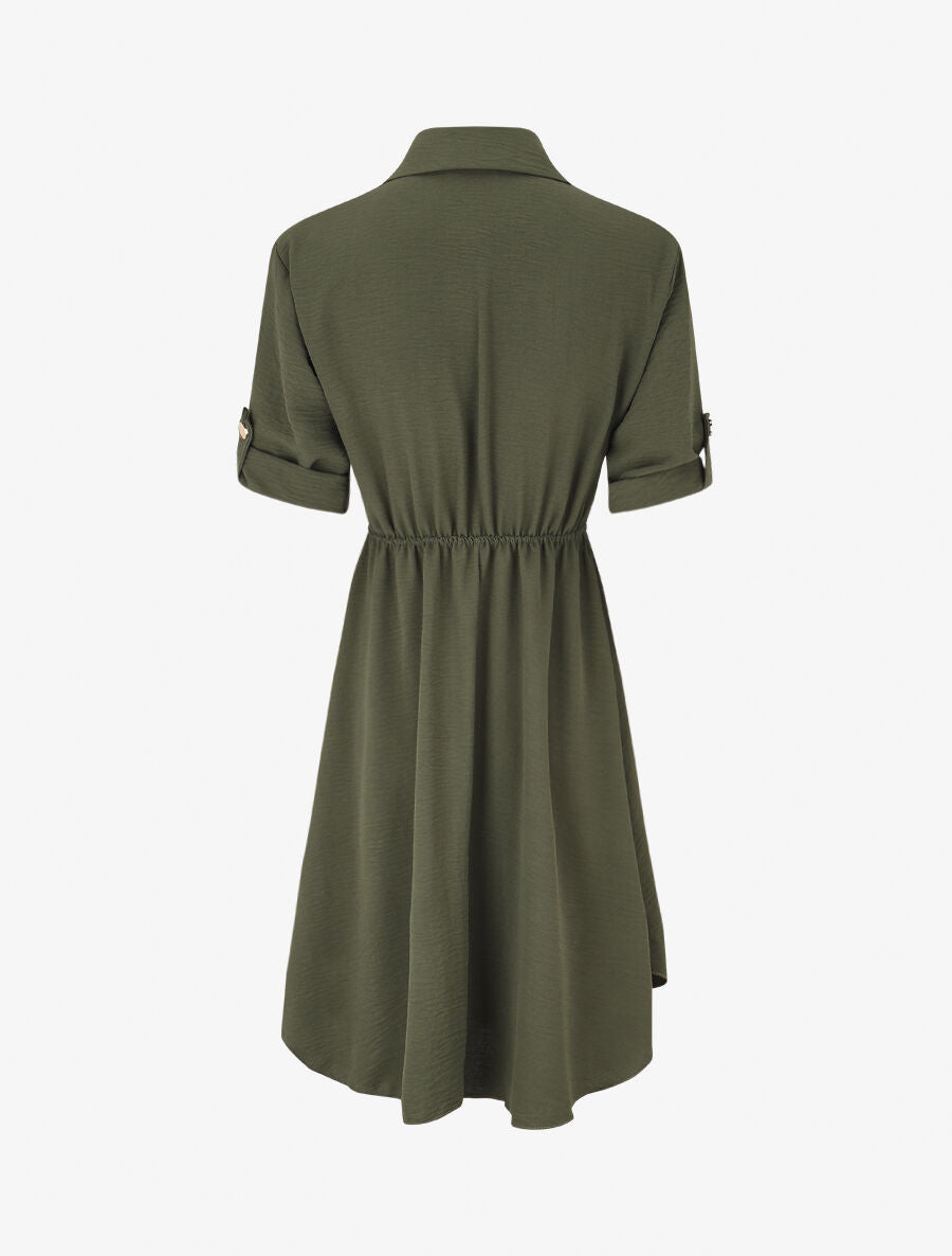 Robe mi-longue unie élastiquée - Kaki - 2