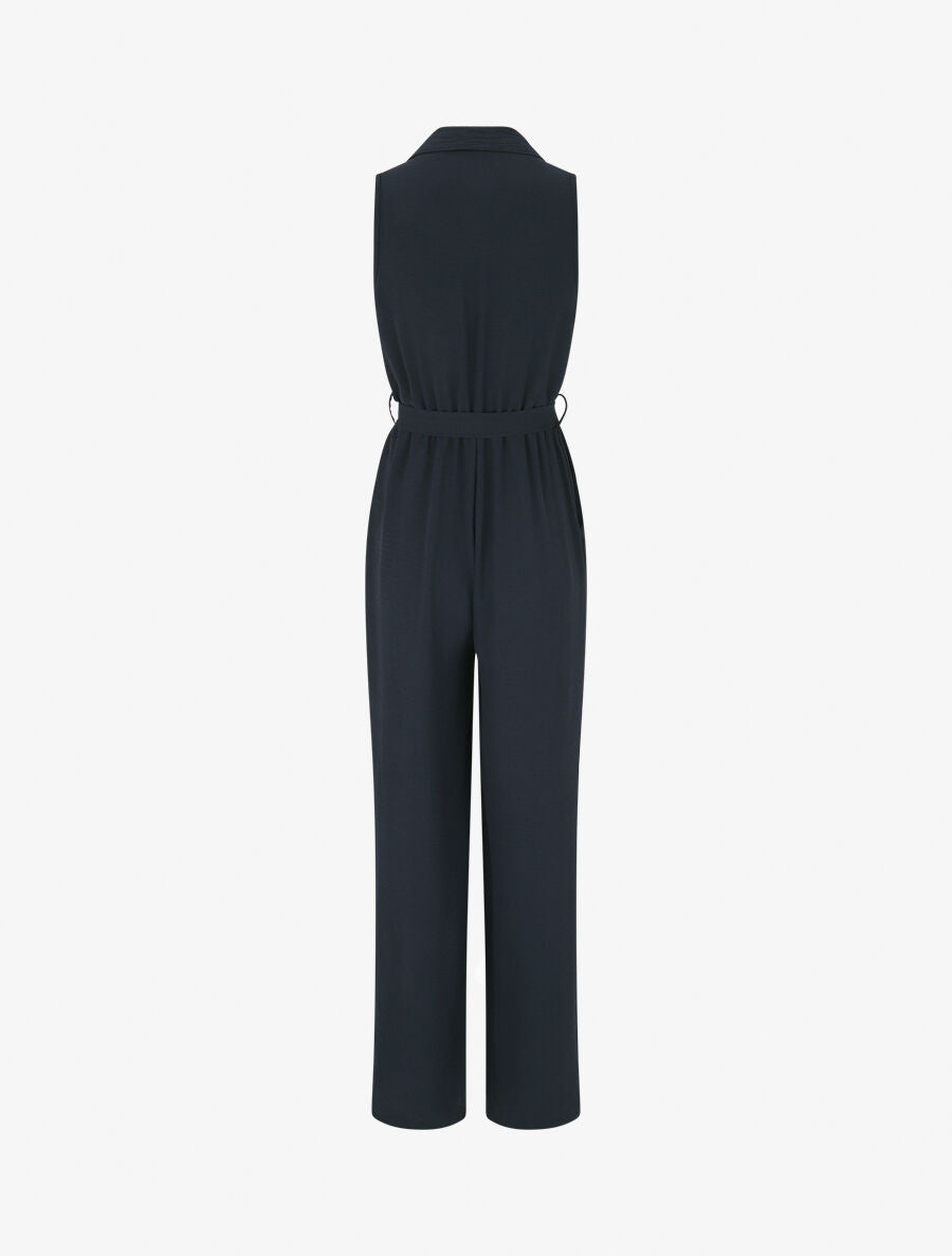 Combinaison droite sans manches style chemise - Marine - 2