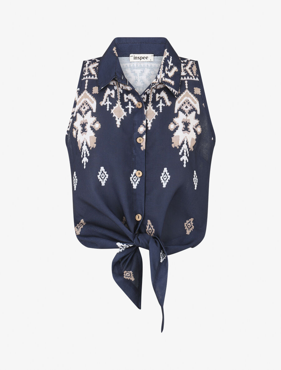 Chemise sans manches imprimé graphique - Marine - 4