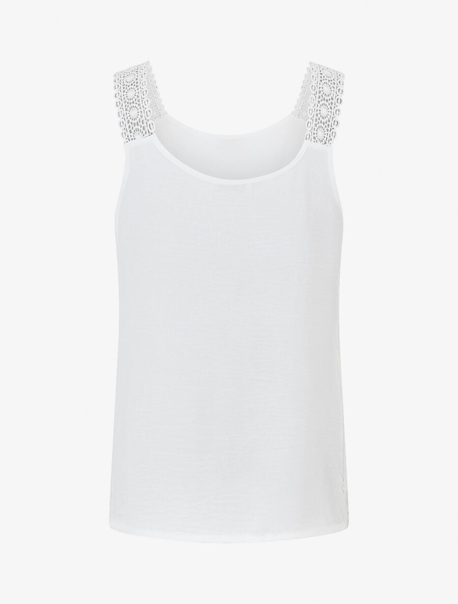 Débardeur droit bretelles en dentelle - Blanc - 2