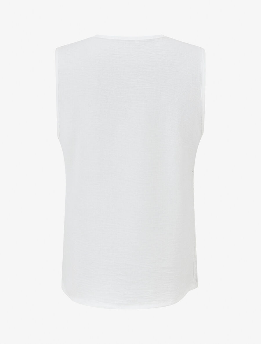 Top uni brodé sans manches - Blanc - 2