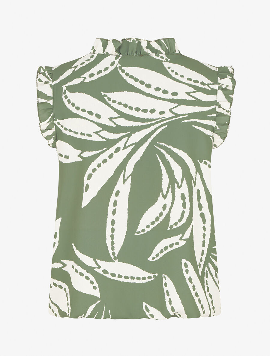 Top imprimé graphique à épaules volantées - Kaki - 2