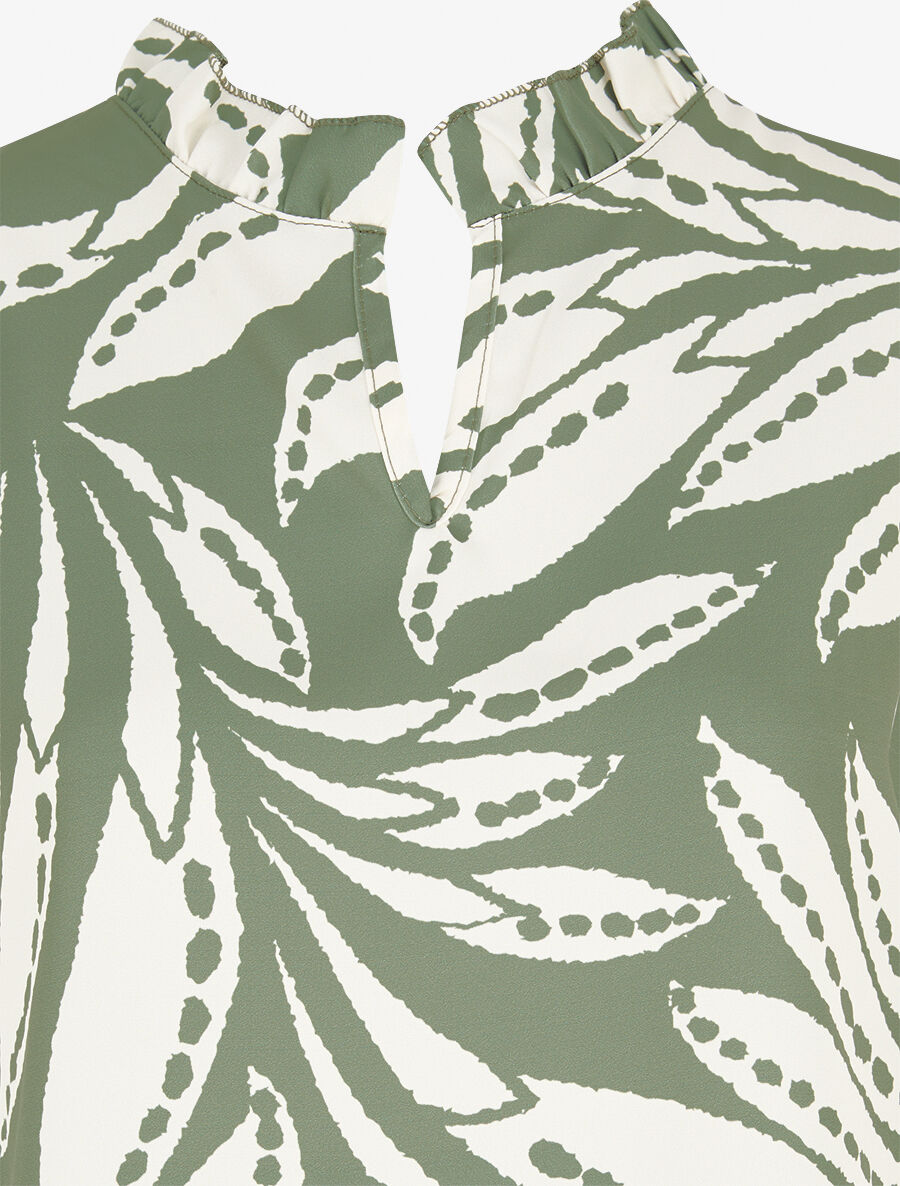 Top imprimé graphique à épaules volantées - Kaki - 3