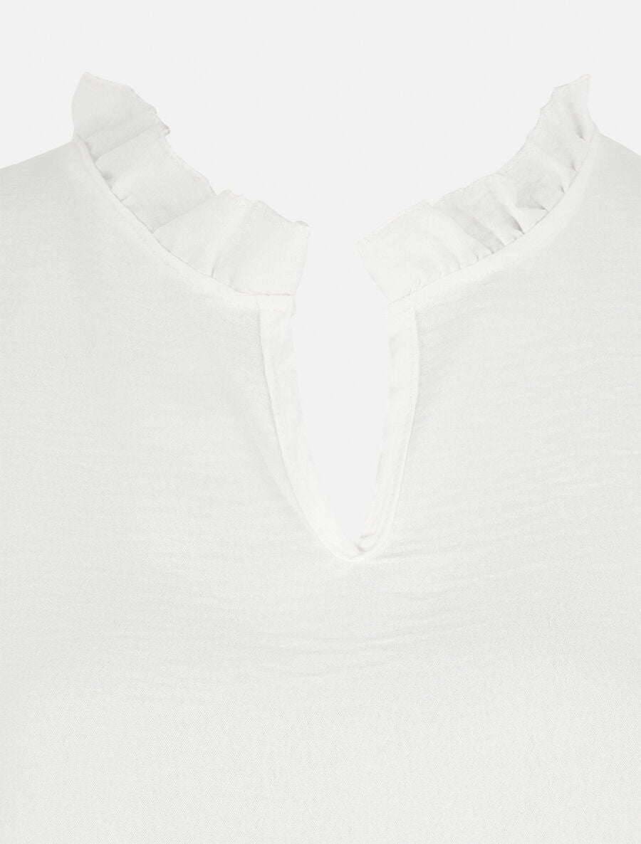 Top uni à épaules volantées - Blanc - 3