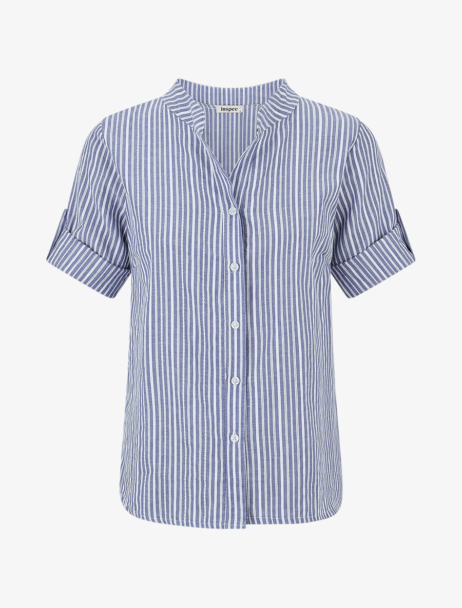 Chemise manches 3/4 à rayures - Bleu - 4