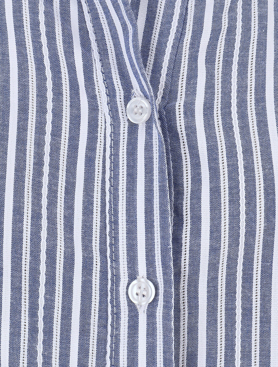 Chemise manches 3/4 à rayures - Bleu - 3