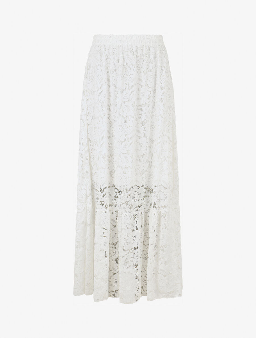Jupe longue unie en dentelle - Blanc - 1