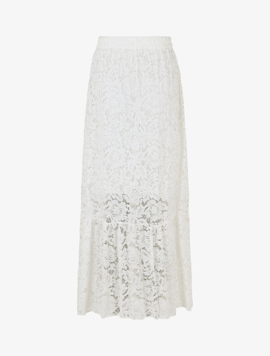 Jupe longue unie en dentelle - Blanc - 2