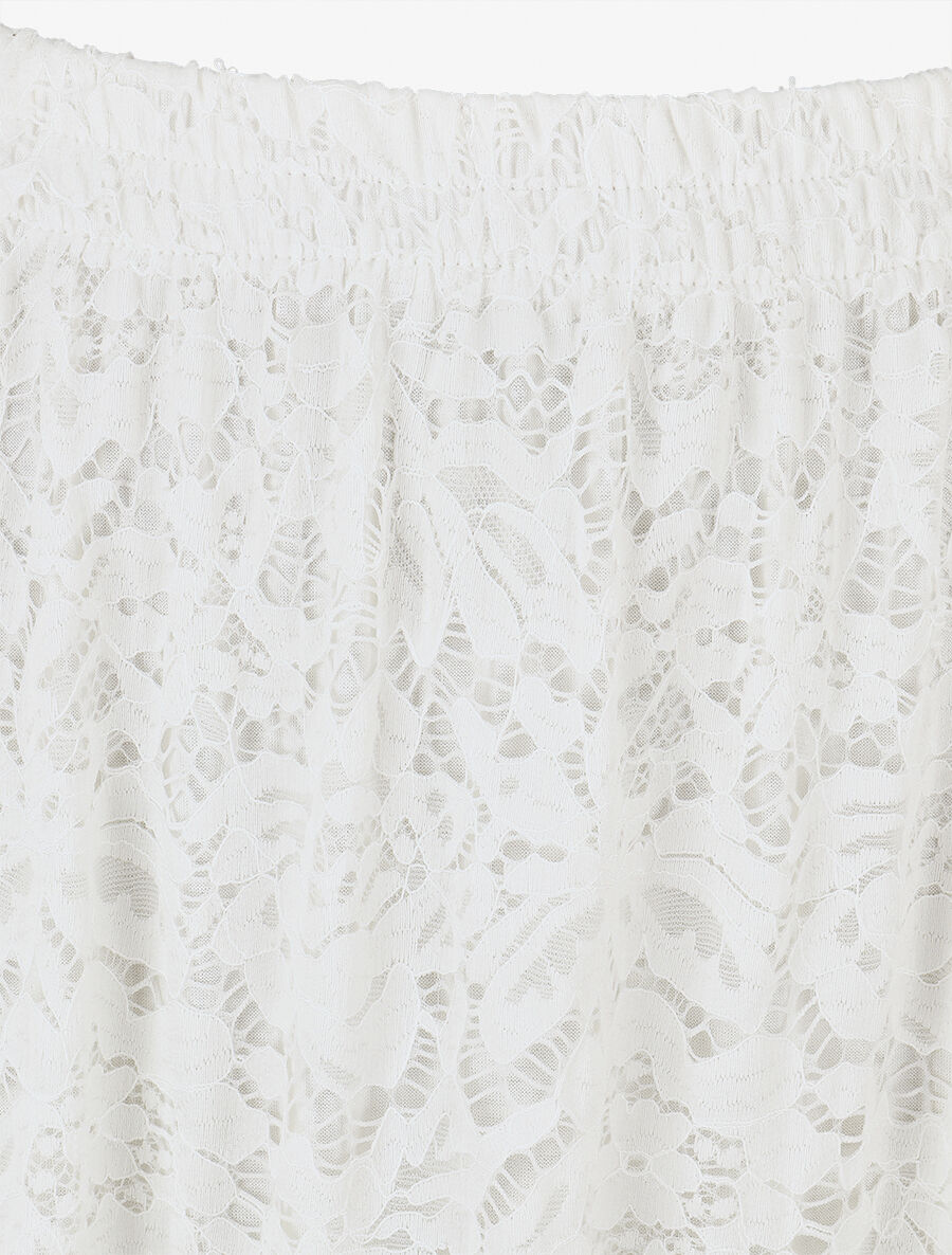 Jupe longue unie en dentelle - Blanc - 3