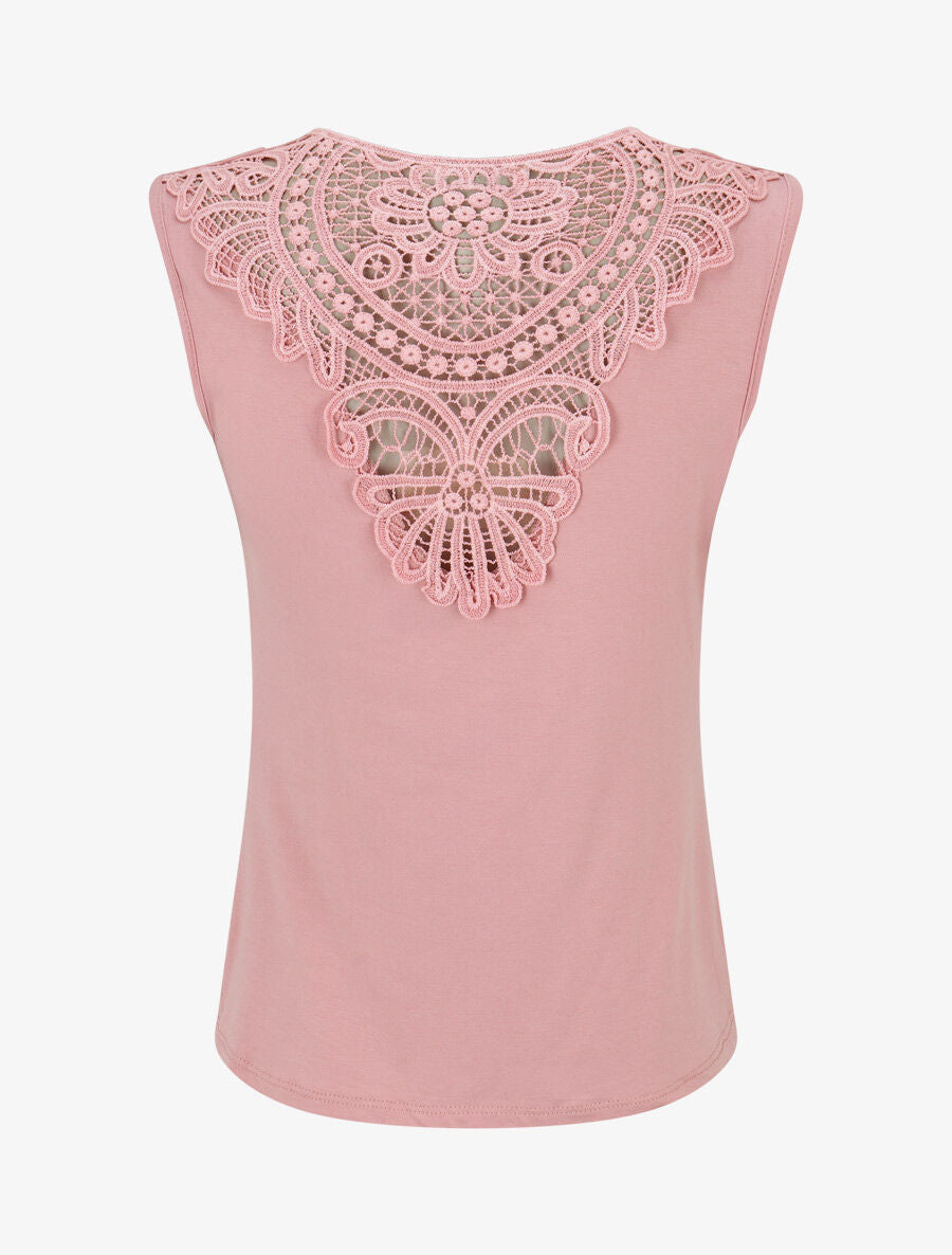 Top sans manches col bénitier et dos en dentelle - Rose - 2