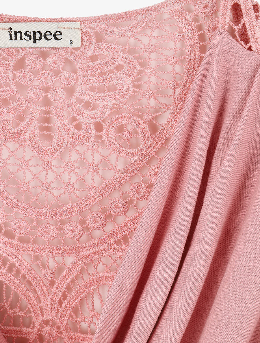 Top sans manches col bénitier et dos en dentelle - Rose - 3