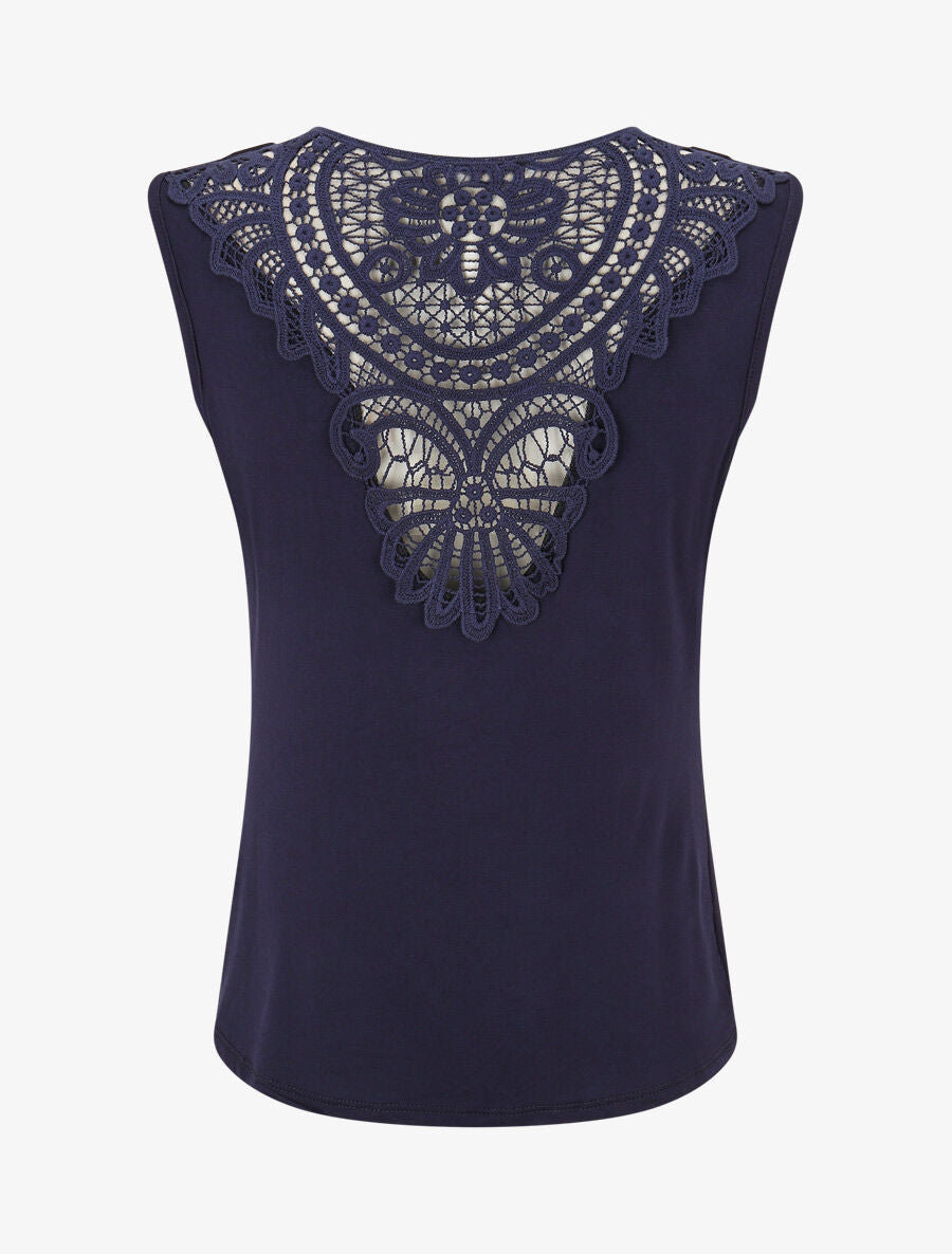 Top sans manches col bénitier et dos en dentelle - Marine - 2