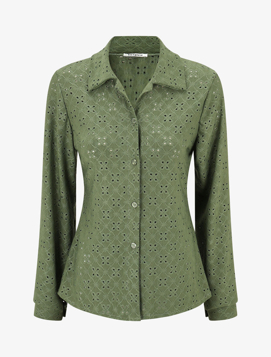 Chemise ajourée à manches longues - Kaki - 4