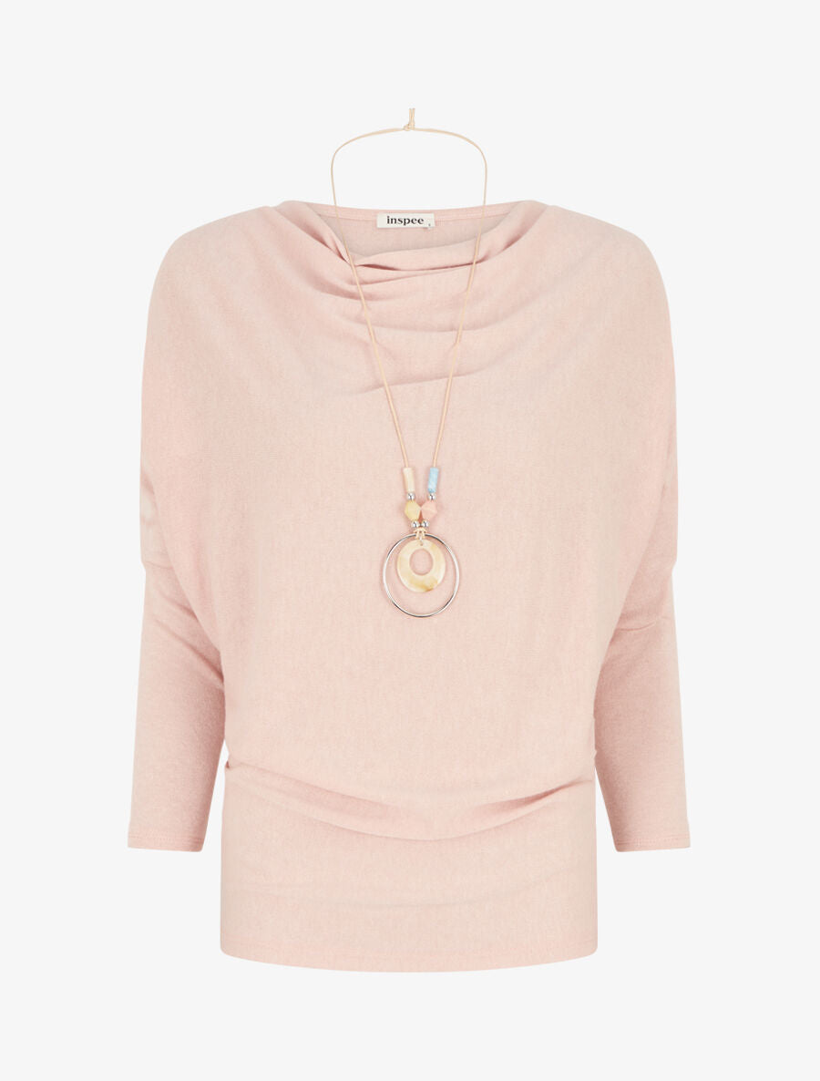 Pull fin manches longues à col bénitier - Rose pâle - 4