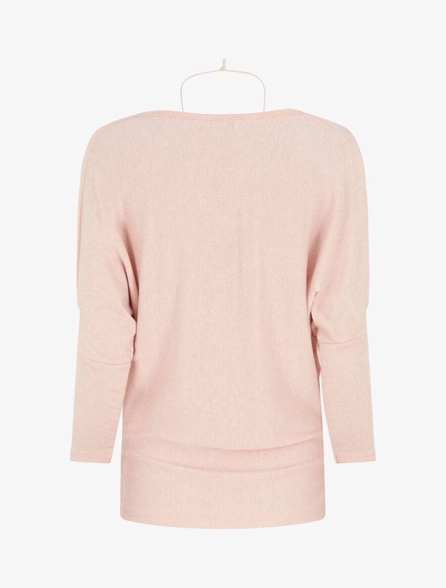 Pull fin manches longues à col bénitier - Rose pâle - 2