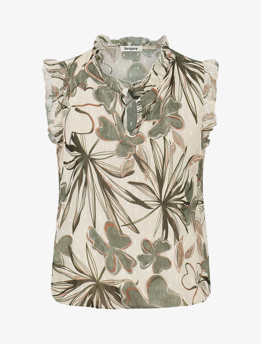 Top sans manches irisé imprimé fleuri - Kaki - 1