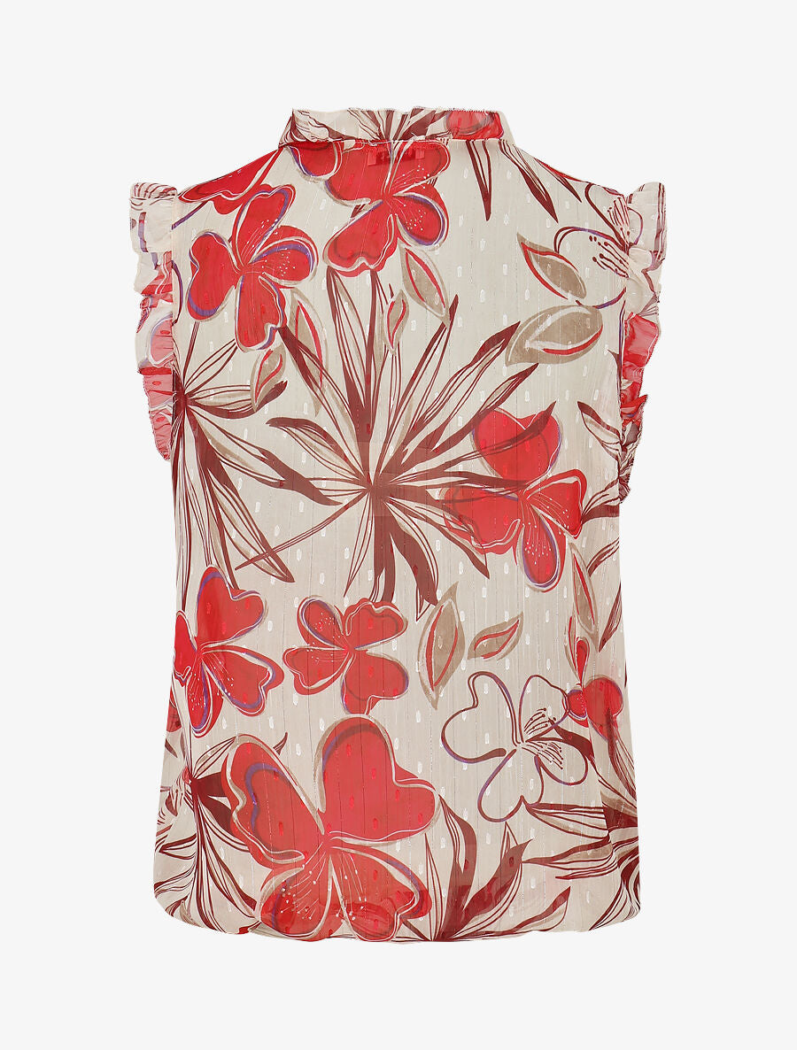 Top sans manches irisé imprimé fleuri - Rouge - 2