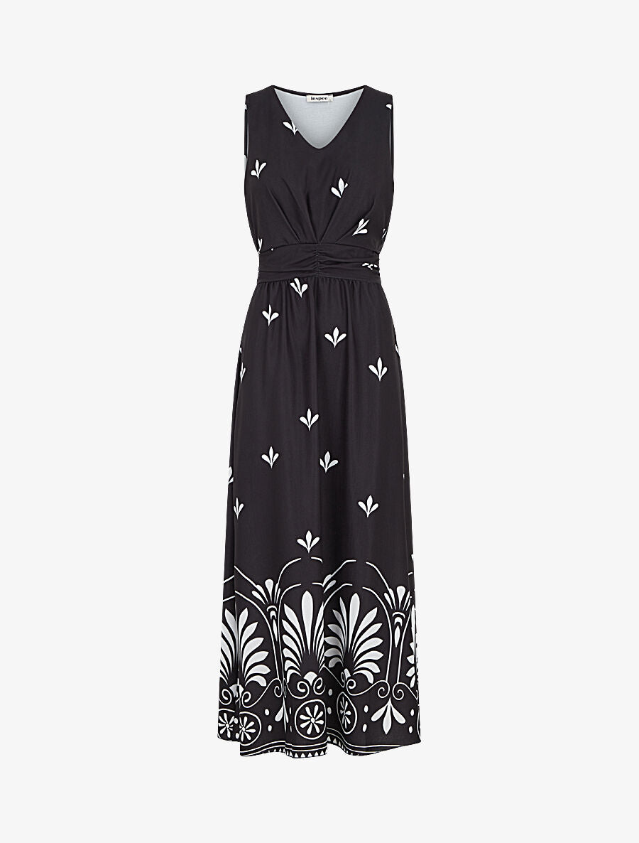 Robe longue sans manches à fleurs style arabesque - Noir - 4