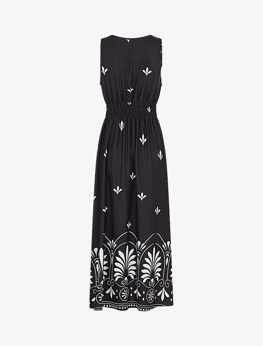 Robe longue sans manches à fleurs style arabesque - Noir - 2