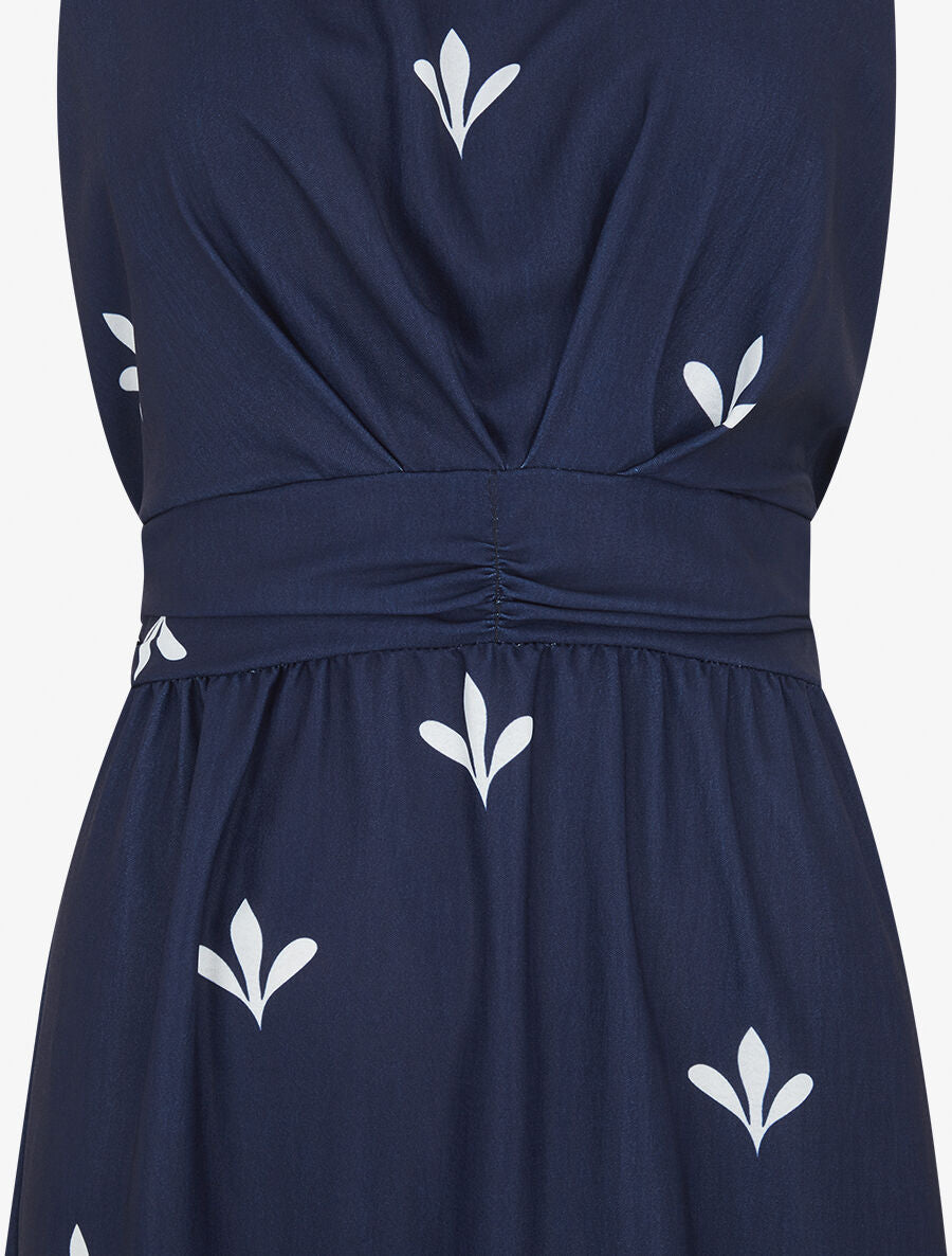Robe longue sans manches à fleurs style arabesque - Marine - 3
