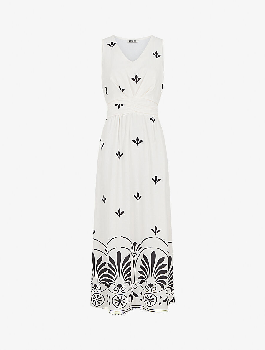 Robe longue sans manches à fleurs style arabesque - Écru - 4