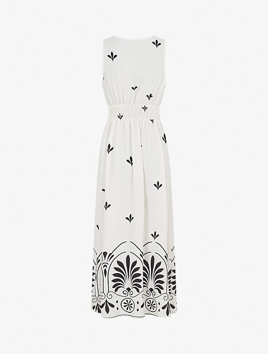 Robe longue sans manches à fleurs style arabesque - Écru - 2
