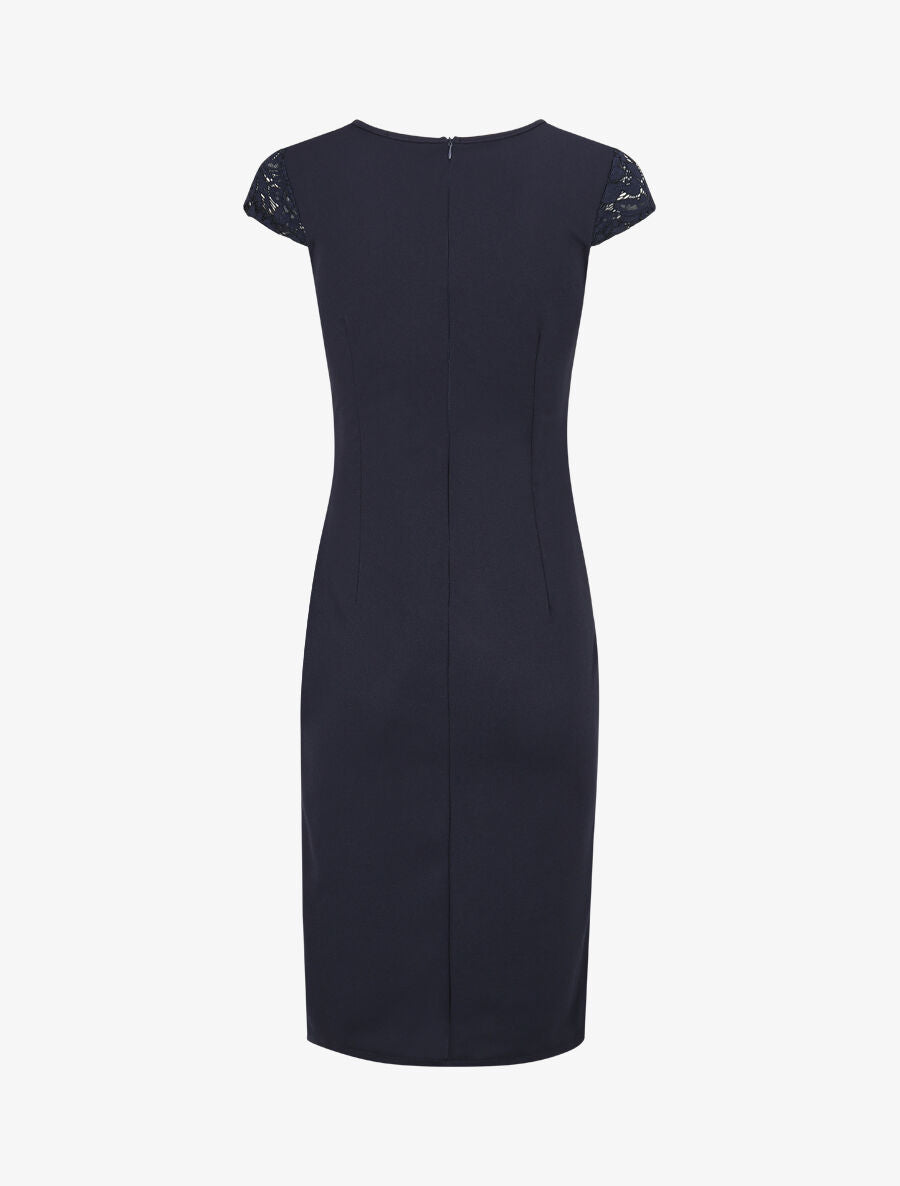 Robe portefeuille à buste dentelle - Marine - 2