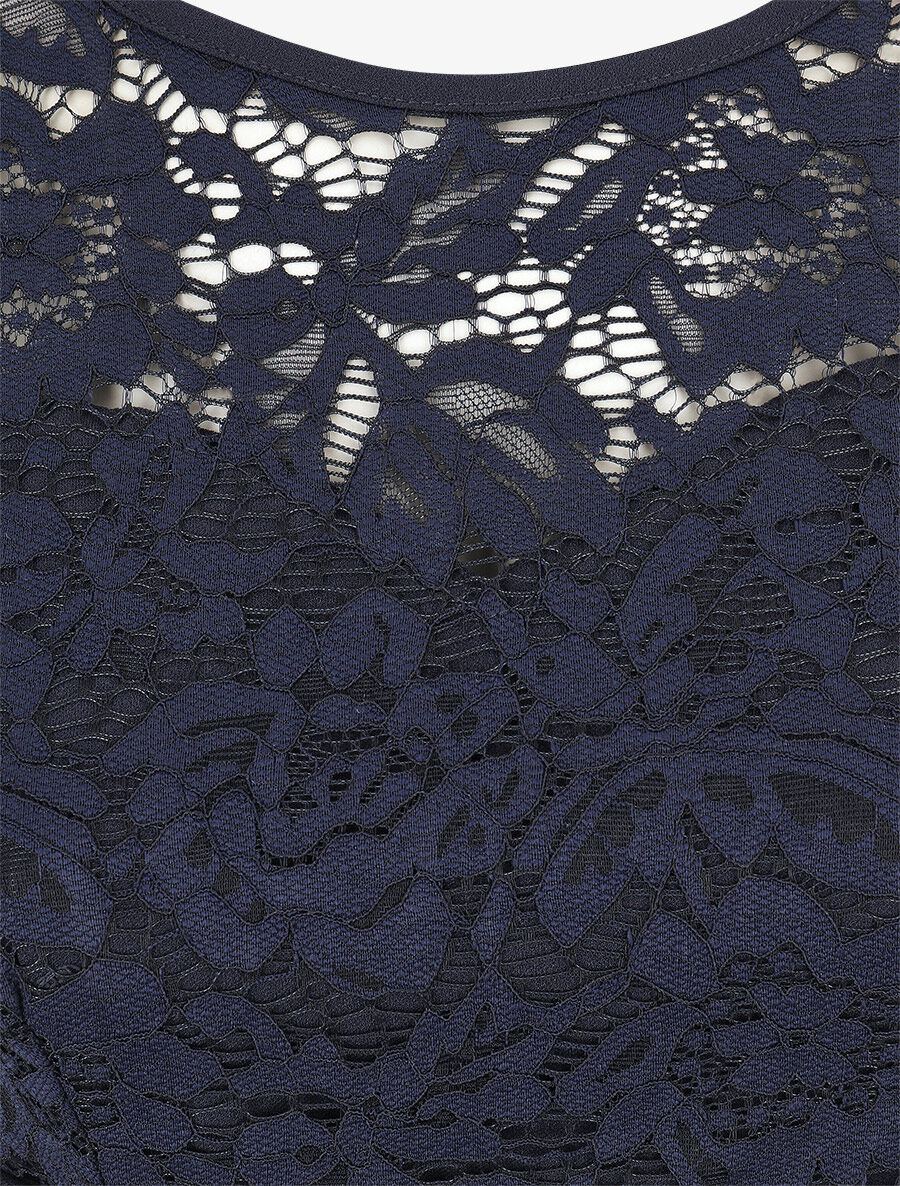 Robe portefeuille à buste dentelle - Marine - 3