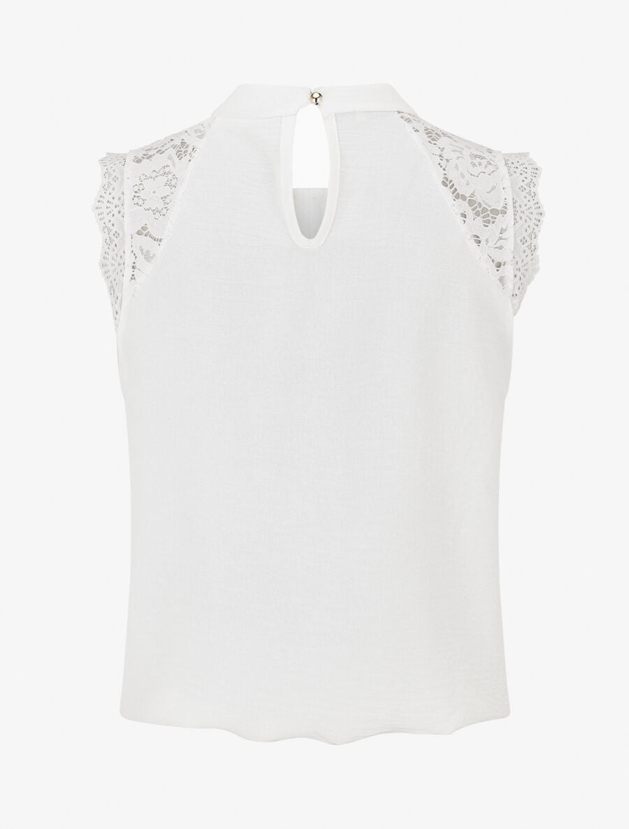 Top sans manches à dentelle et detail plissé - Blanc - 2