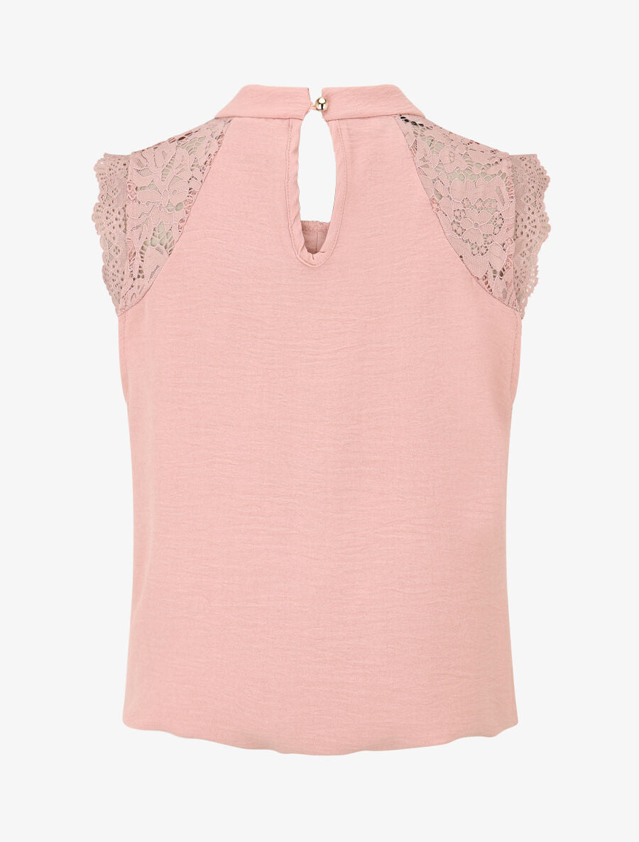 Top sans manches à dentelle et detail plissé - Rose - 2