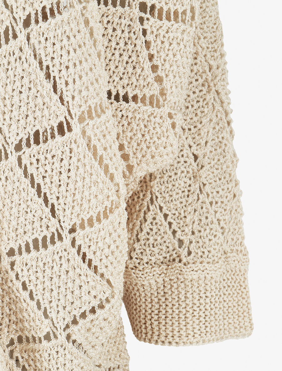 Gilet ouvert à maille ajourée - Beige - 3