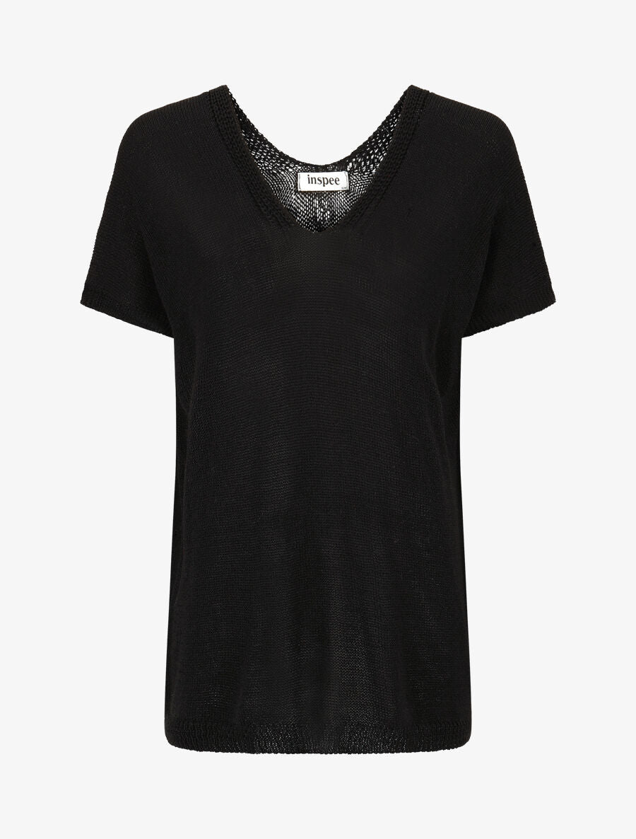 Pull en maille à manches courtes - Noir - 1