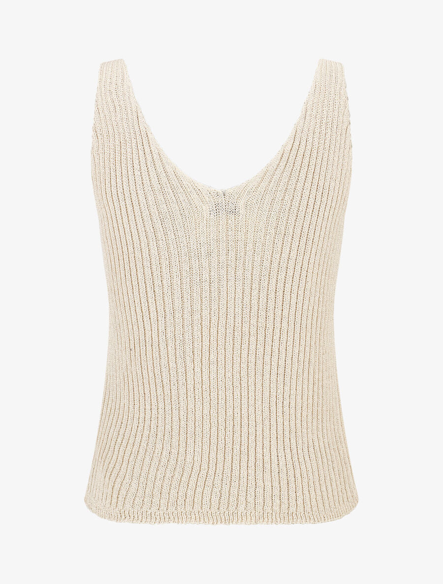 Débardeur côtelé en maille à col V - Beige - 2