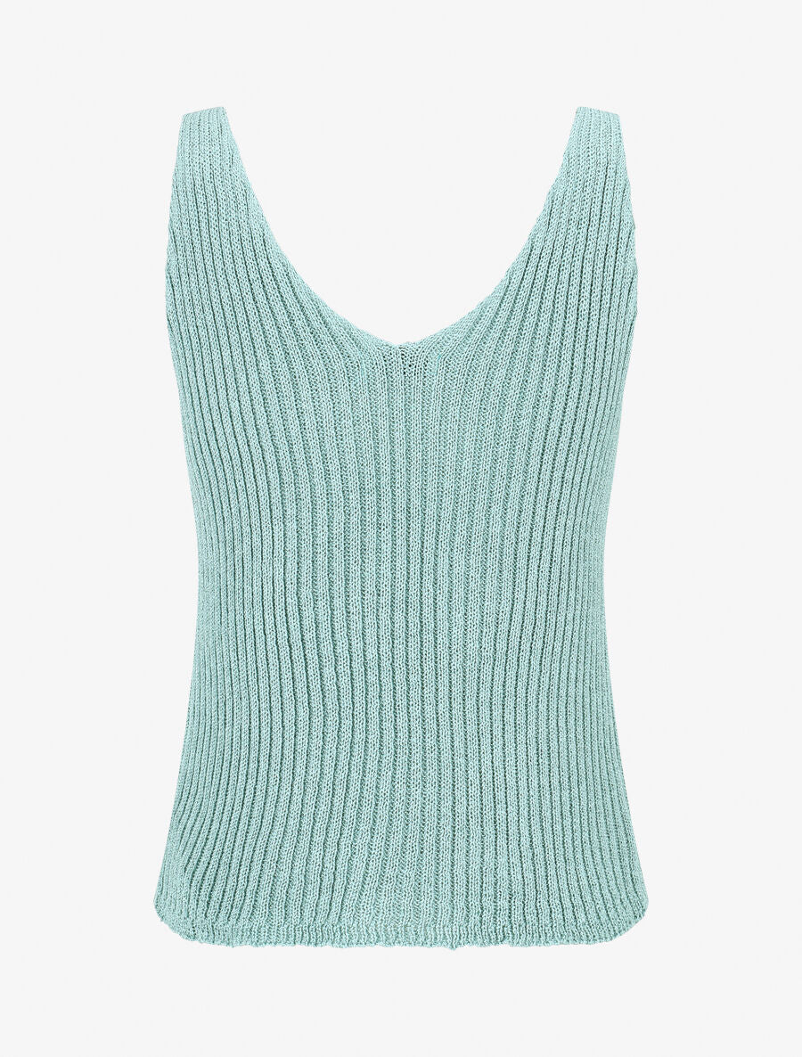 Débardeur côtelé en maille à col V - Turquoise - 2