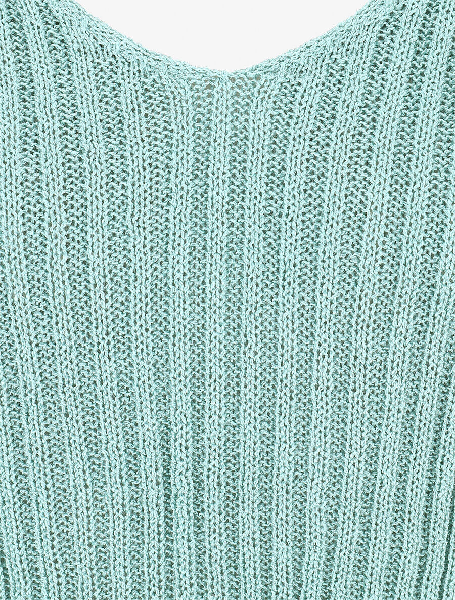 Débardeur côtelé en maille à col V - Turquoise - 3
