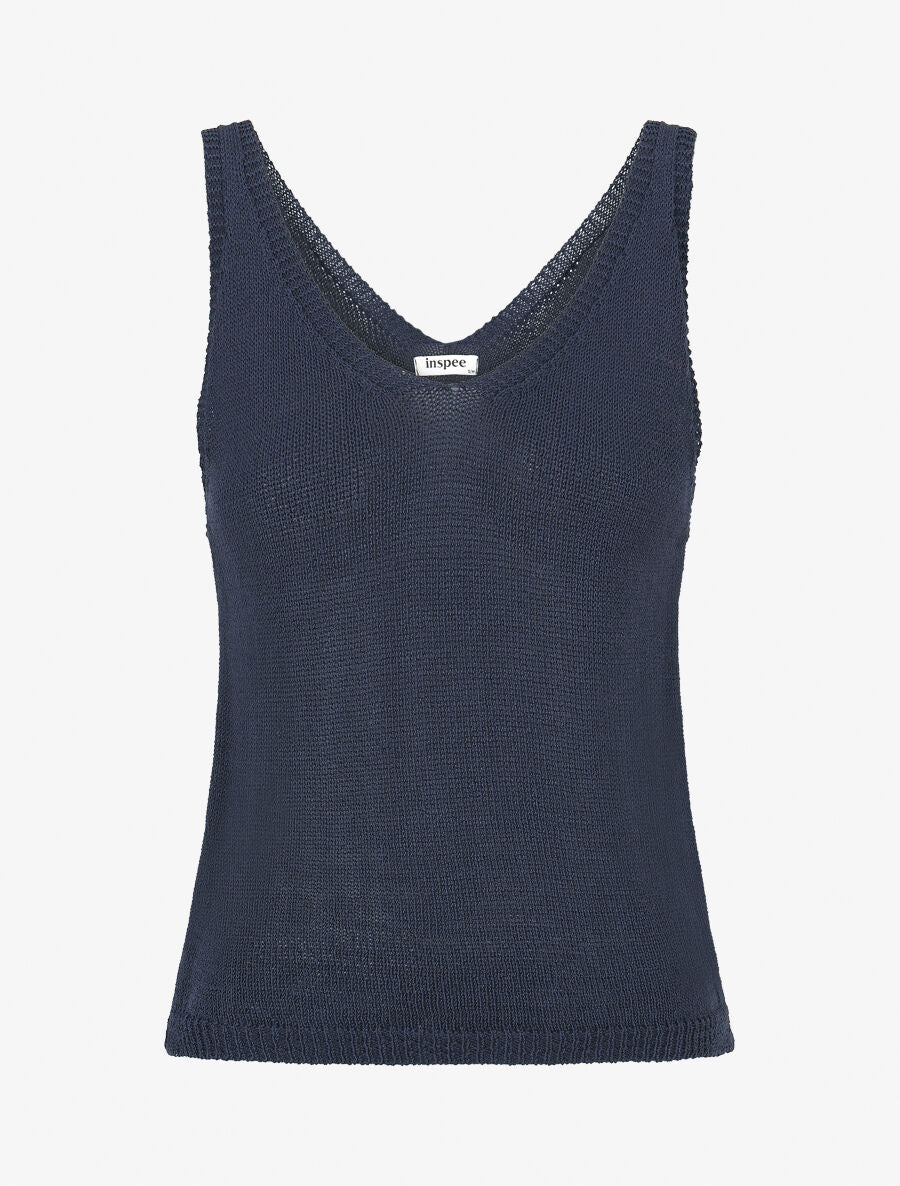 Débardeur en maille à col V - Marine - 4