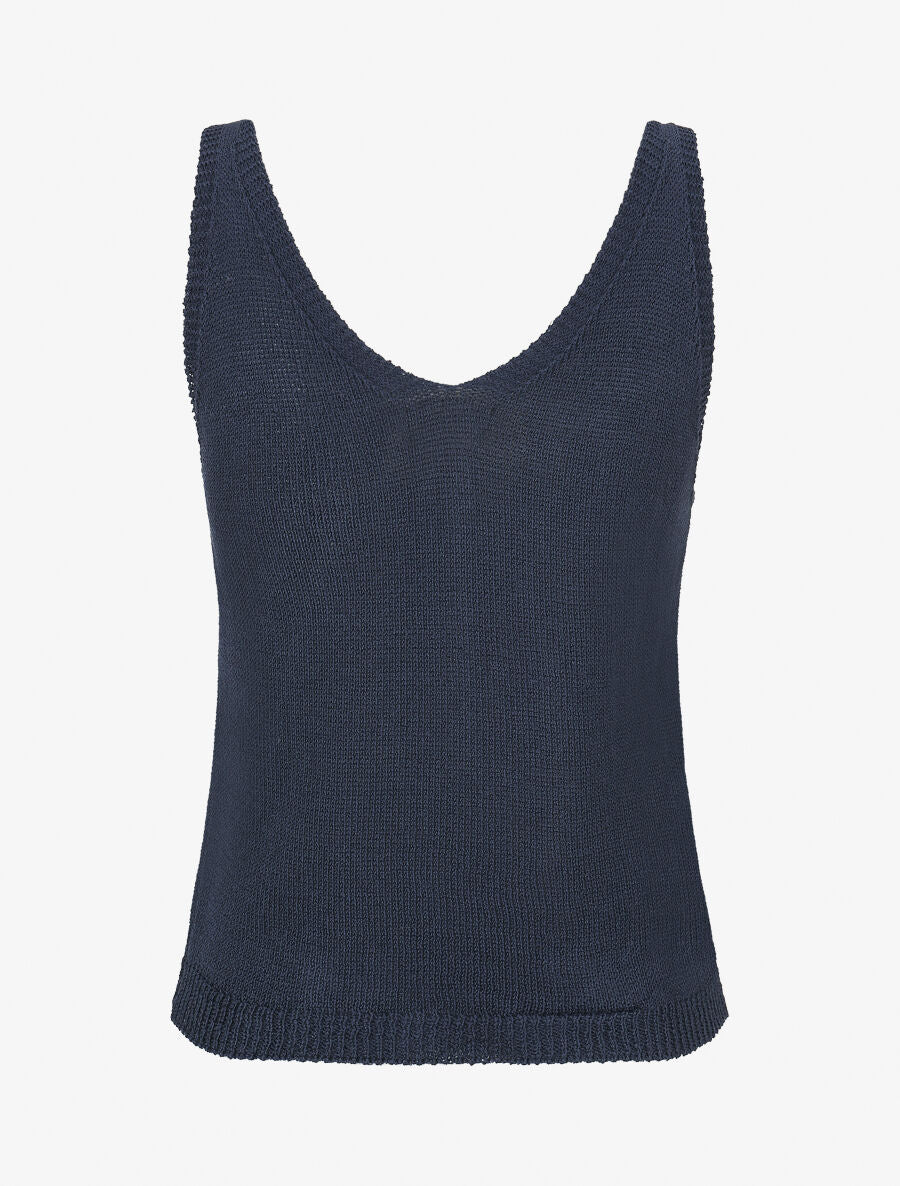 Débardeur en maille à col V - Marine - 2