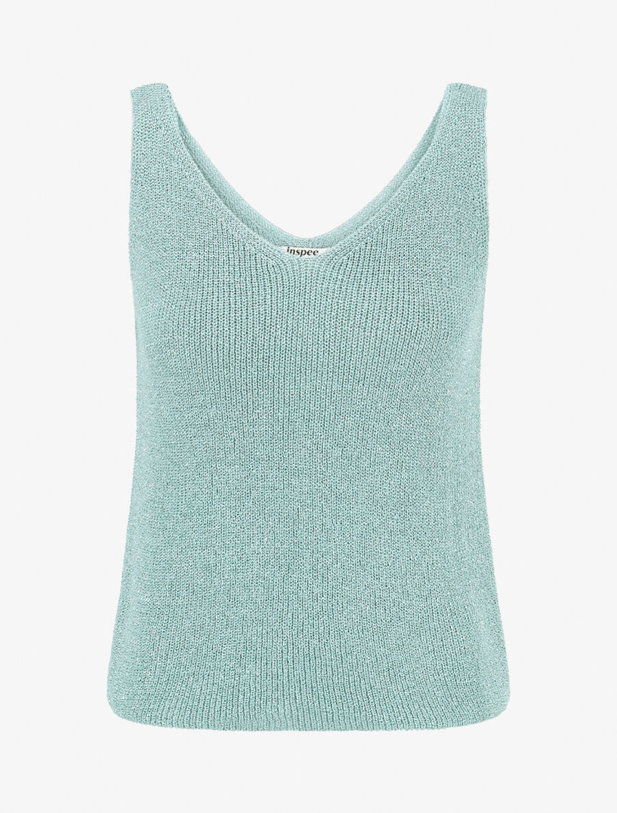 Débardeur côtelé en maille à détail irisé - Turquoise - 1