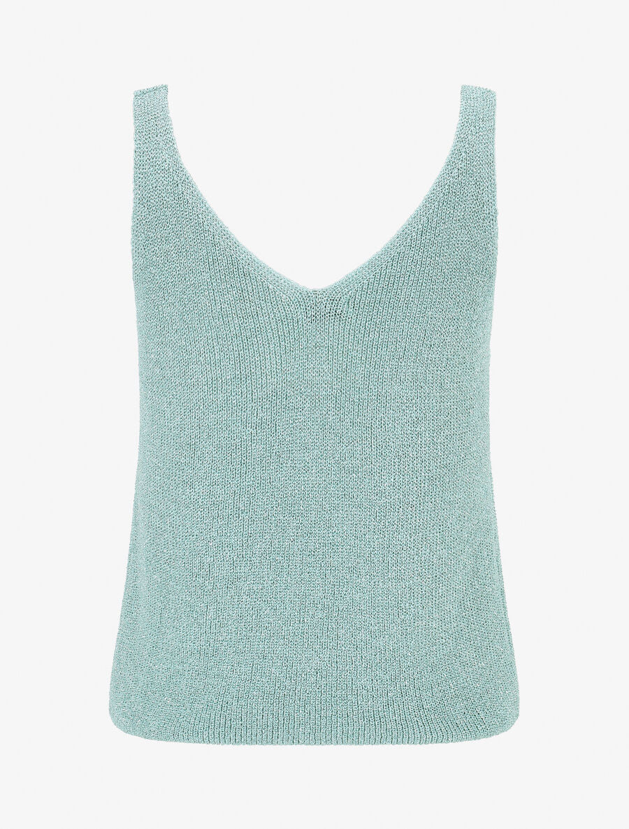 Débardeur côtelé en maille à détail irisé - Turquoise - 2