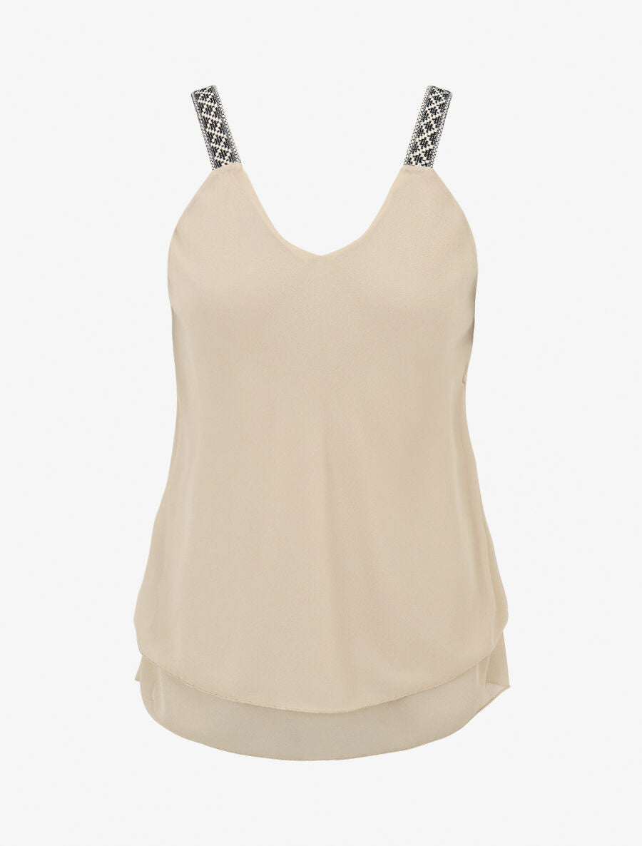 Top uni à bretelles imprimé aztèque - Beige - 4