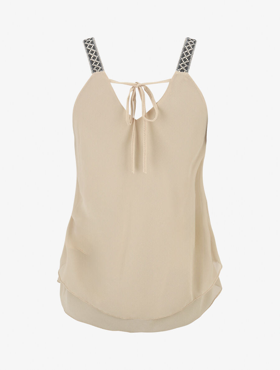 Top uni à bretelles imprimé aztèque - Beige - 2
