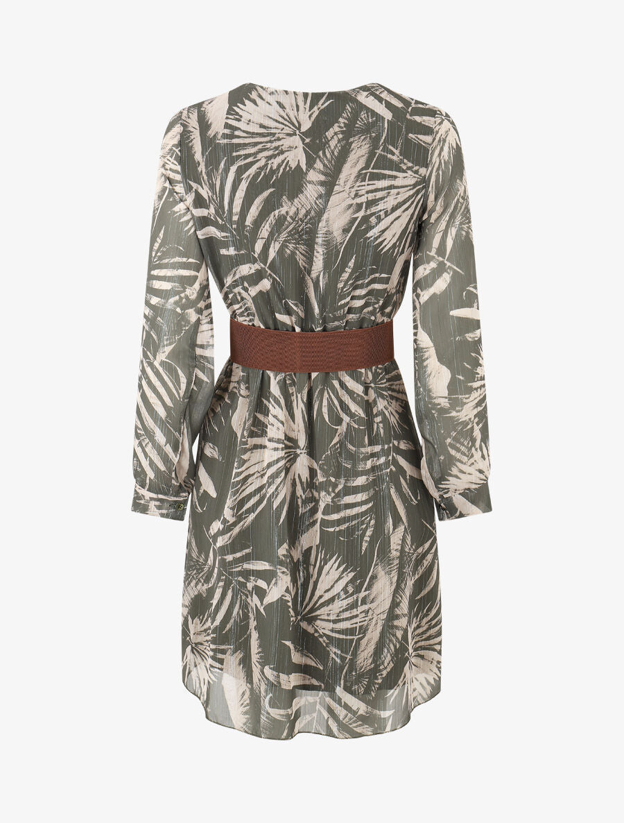 Robe patineuse imprimé feuillage irisé - Kaki - 2