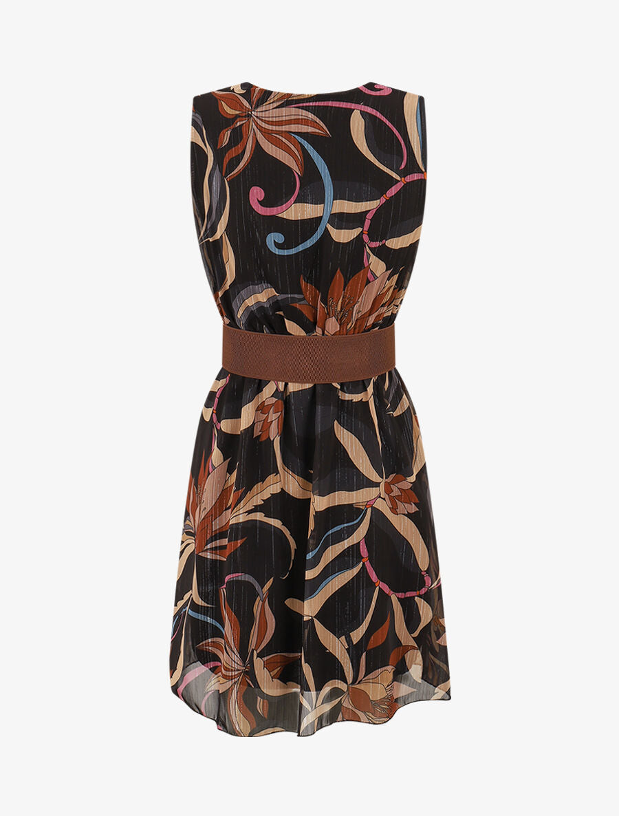 Robe courte sans manches imprimé floral irisé - Noir - 2