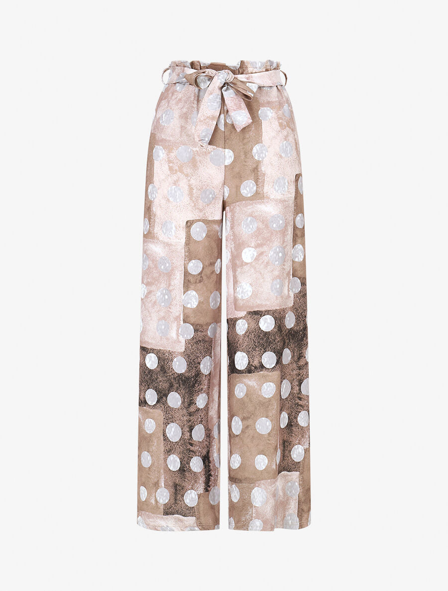 Pantalon fluide à imprimé cercles - Taupe - 1