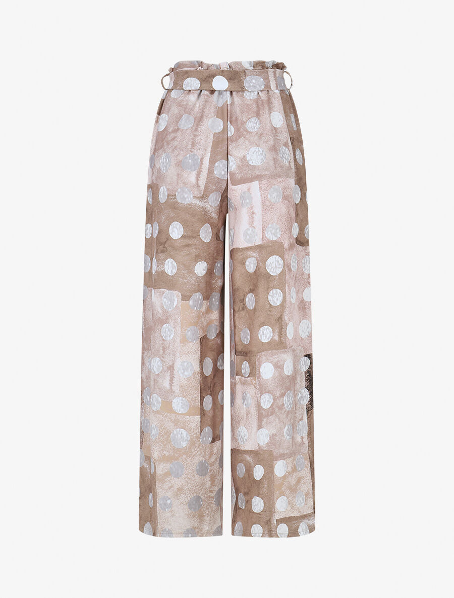 Pantalon fluide à imprimé cercles - Taupe - 2