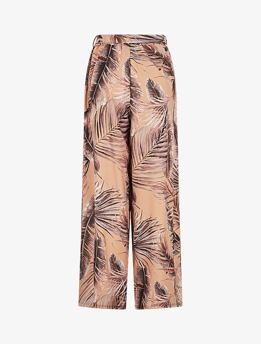 Pantalon ample à imprimé tropical - Camel - 2